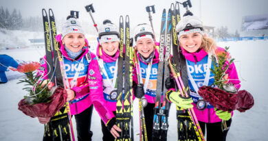 České biatlonistky po štafetě v Oberhofu
