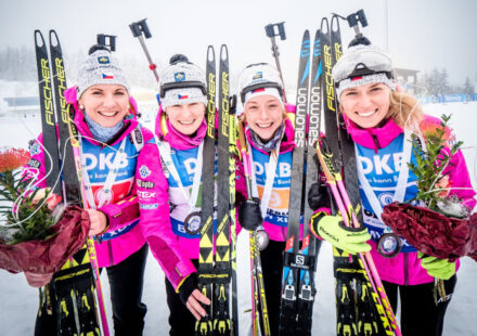 České biatlonistky po štafetě v Oberhofu