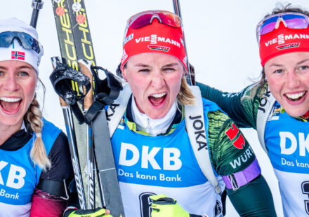 Medailistky stíhacího závodu žen na MS v Östersundu 2019